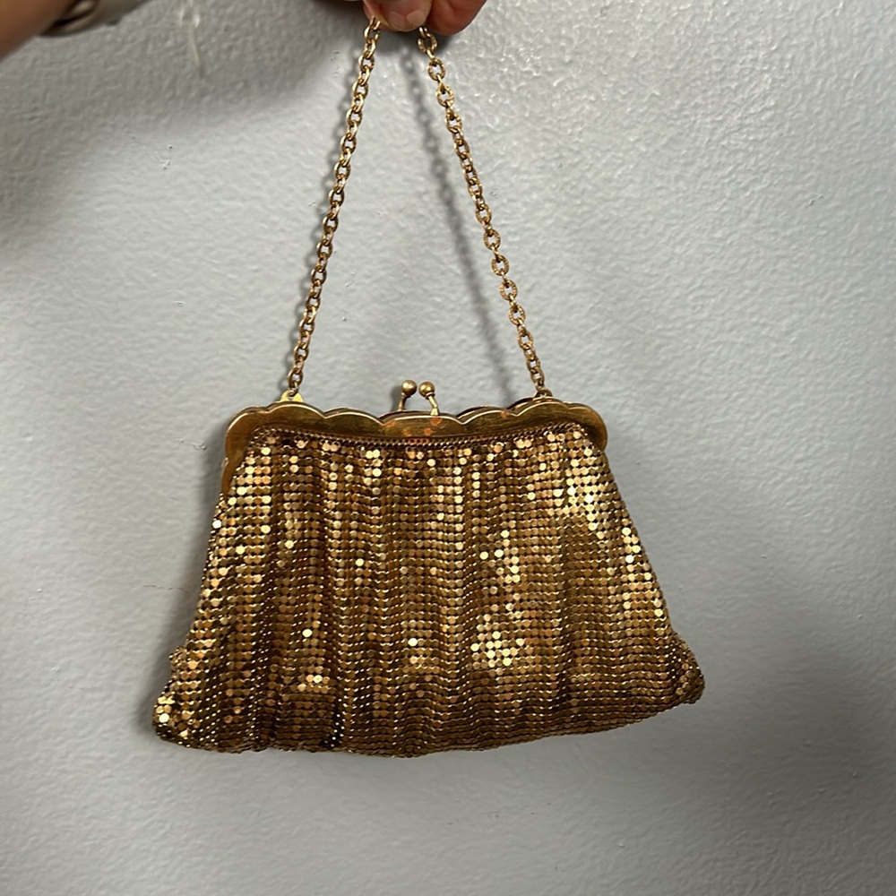 Very vintage gold Whiting & Davis small cocktail mesh bag with chain strap